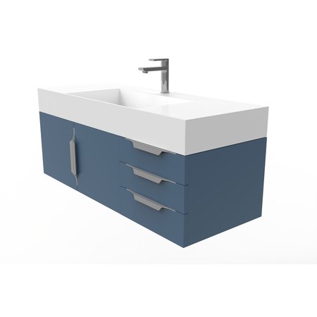 Castello Usa Amazon 48" Wall Mounted  Blue Vanity With White Top And Black Handles CB-MC-48BLU-BL-2056-WH